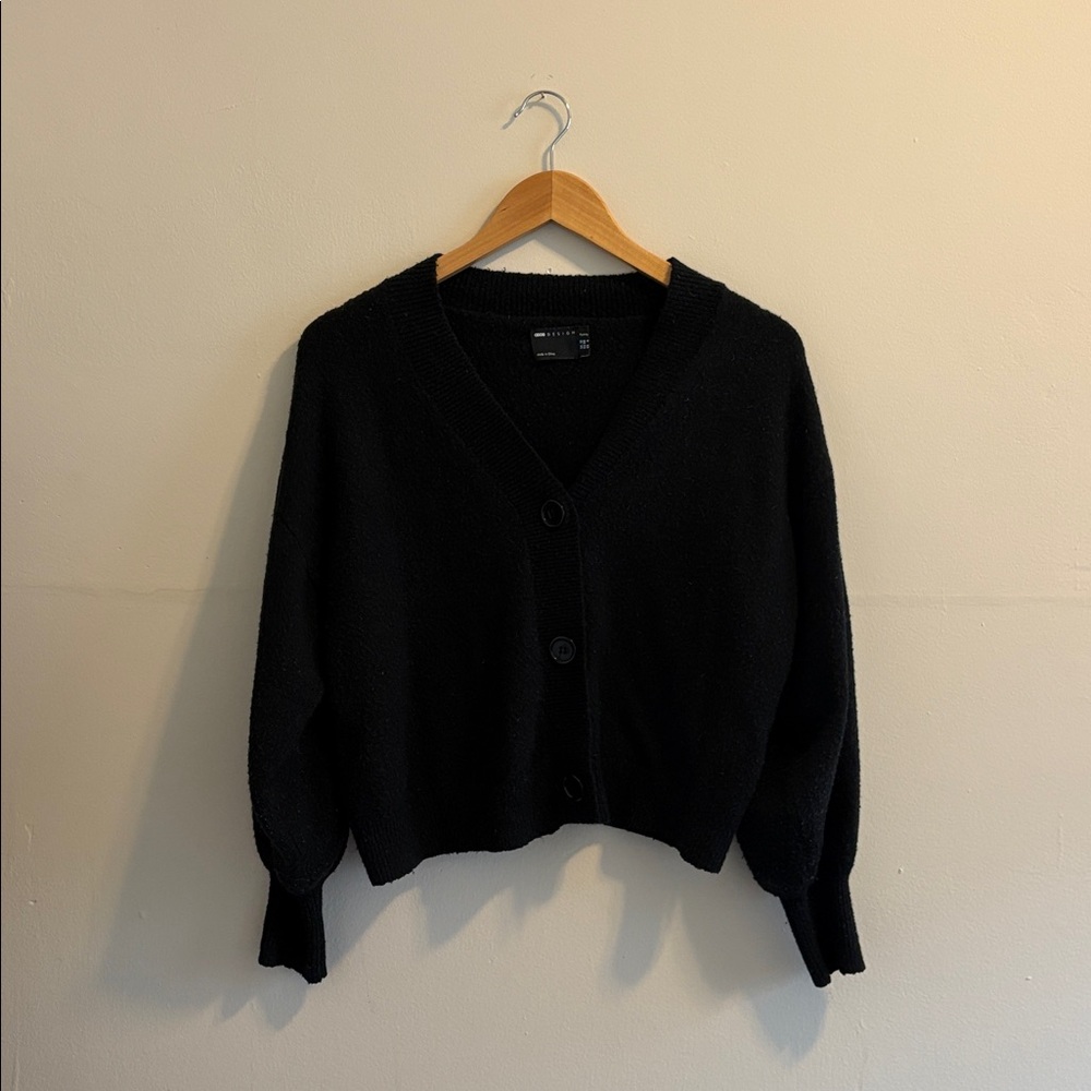 ASOS Design Petite Fuzzy Black Button-Up Cardigan